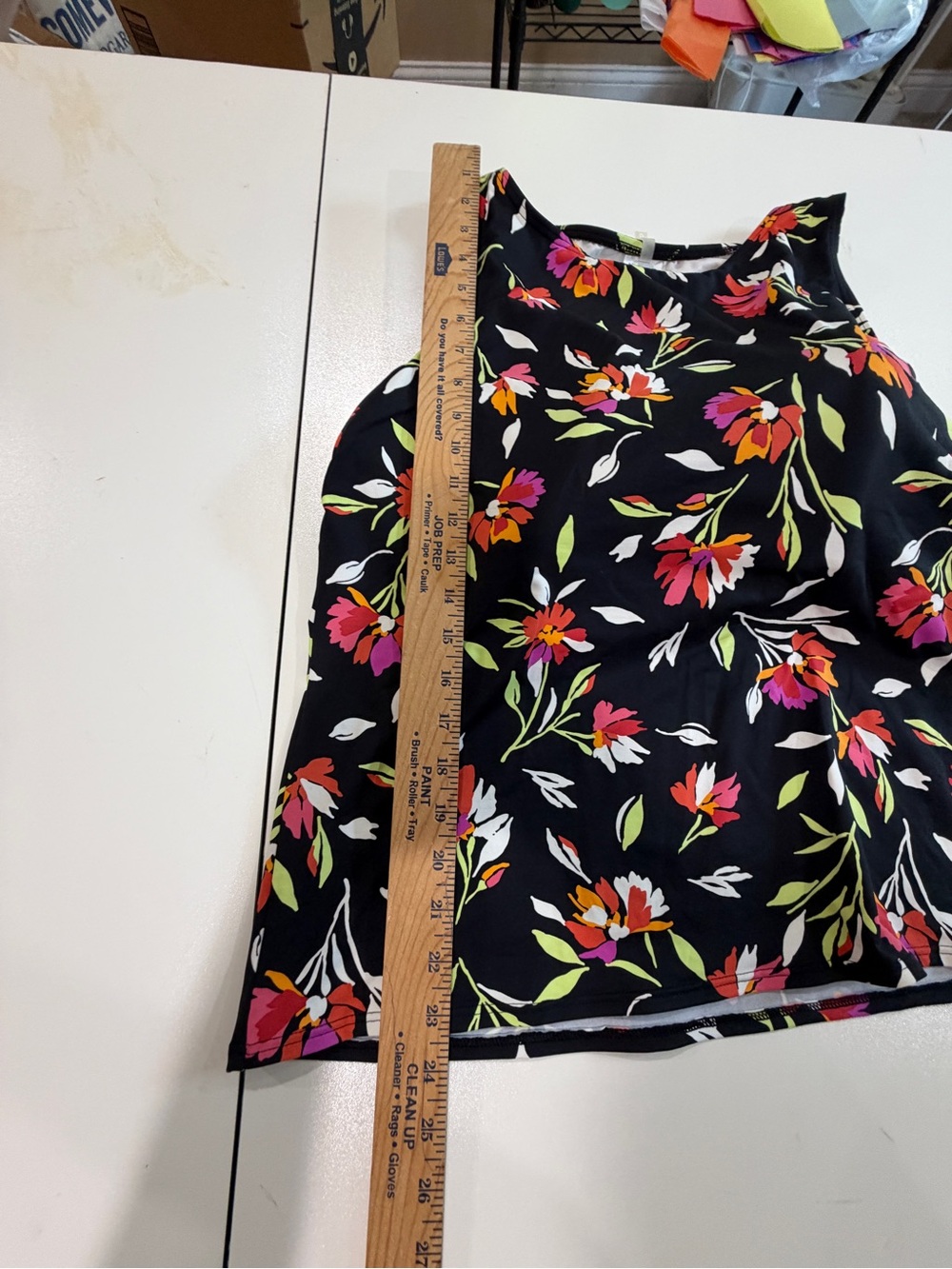 Lands' End Black Swim Top with Floral Edge
